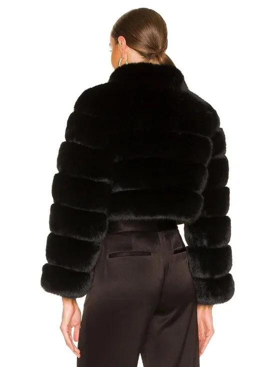 Adrienne Landau Faux Fox Fur Jacket in Jet Black - Picture 3 of 4